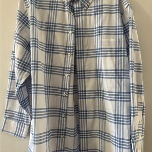 Stafford White and Blue Windowpane Button-Down Shirt